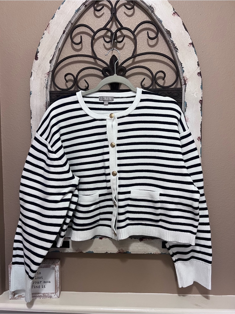 J. Crew Navy & White Striped Button-Front Cardigan